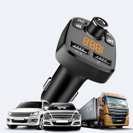 Transmiter FM samochodowy z ładowarką USB Bluetooth i na pendrive Kebidu A5, czarny