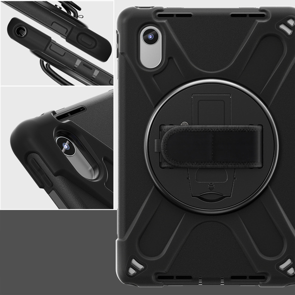 Etui Shockproof z uchwytem do Lenovo Tab M11 10.95, czarne - ochronne z podstawką, dostęp do portów i przycisków