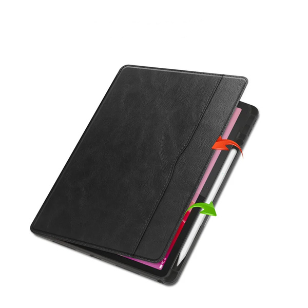 Etui skórzane z kieszeniami karty do Lenovo Tab M11 / M11 10.95, czarne - ochronne z podstawką
