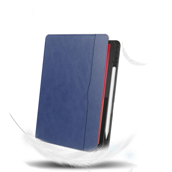 Etui skórzane z kieszeniami do Lenovo Tab M11 10.95, granatowe - ochronne z podstawką
