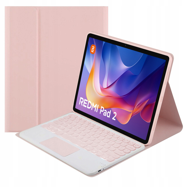 Etui z klawiaturą Bluetooth do Redmi Pad 2 11 2025, różowe - ochronne z podstawką, dostęp do portów i przycisków