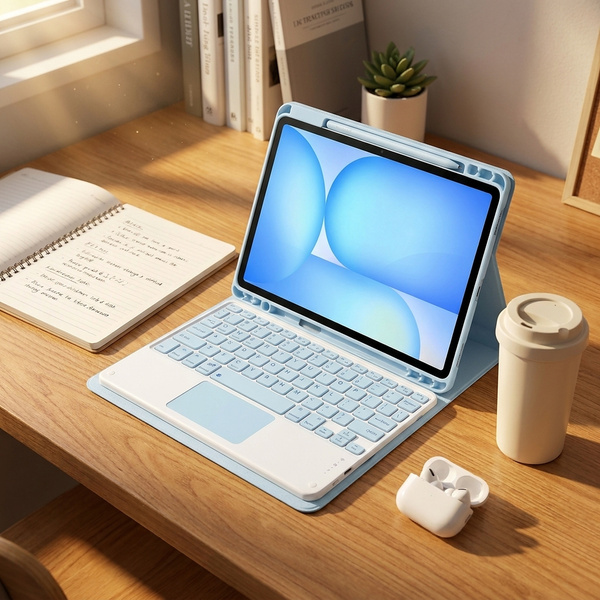 Etui z klawiaturą Bluetooth do Samsung Galaxy Tab S7 / S8 / S9 / S9FE / S10FE / S10 Lite, niebieskie - ochronne