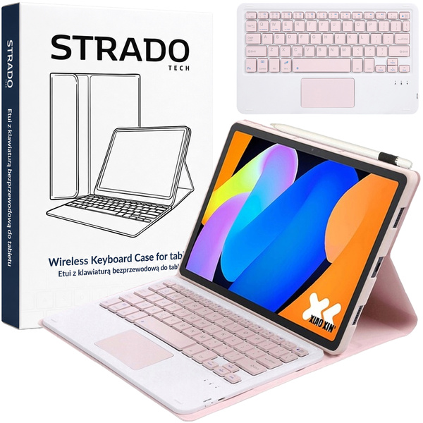 Etui z klawiaturą Bluetooth do Lenovo Tab M11, różowe - ochronne z podstawką, dostęp do portów i przycisków