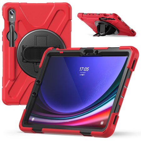 Etui pancerne Shockproof z uchwytem do Samsung Galaxy Tab S9 FE/S9/S10 FE, czerwone