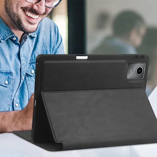 Etui skórzane z kieszeniami karty do Lenovo Tab M11 / M11 10.95, czarne - ochronne z podstawką