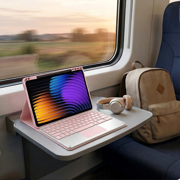 Etui z klawiaturą do Xiaomi Pad 7 / Pad 7 Pro 11.2 na rysik / Xiaomi Pad 7 Pro, różowe - ochronne z podstawką
